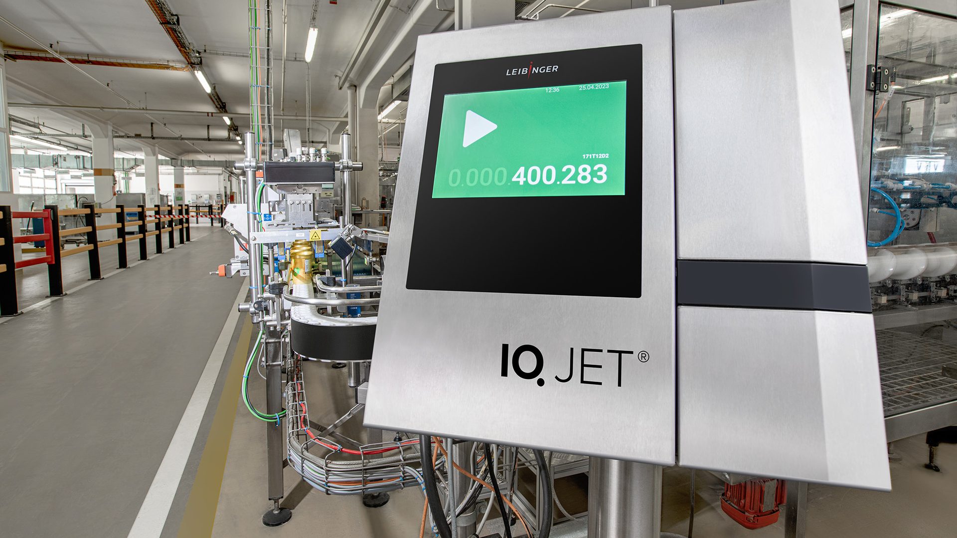 LEIBINGER IQJET continuous inkjet printer coding products on a production line