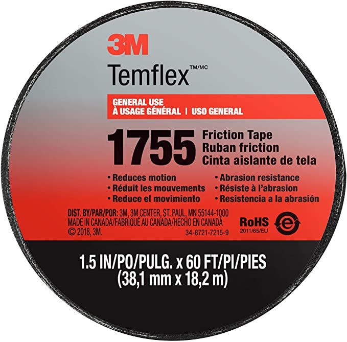 1755 Temflex 3/4" X 60' Black Cotton Friction Tape 20Rl/Cs